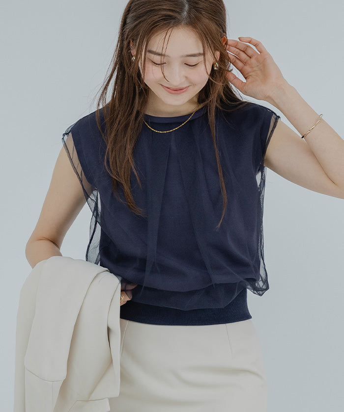 ユアーズ ur's チュールレイヤードTシャツ （オフホワイト） オフホワイト