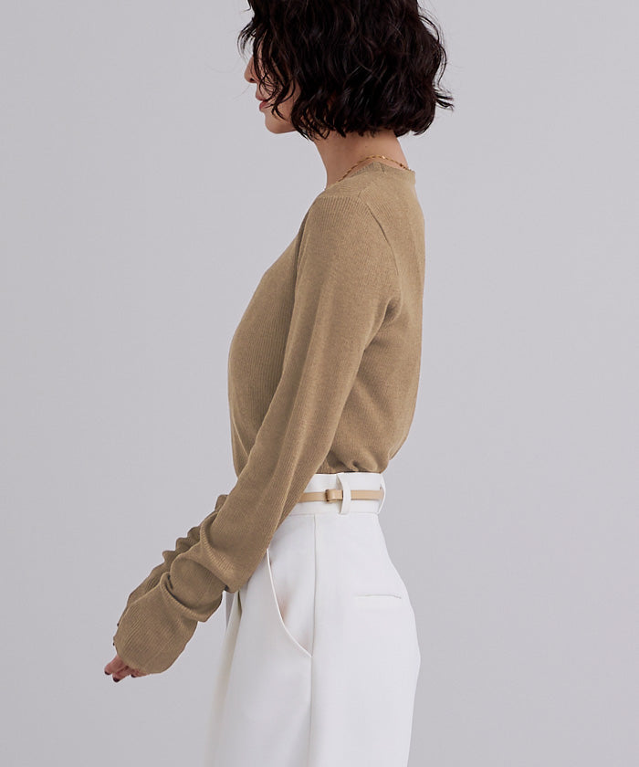 ユアーズ ur's チクチクしないウールブレンドクルーネックリブニット （ボルドー） ボルドー