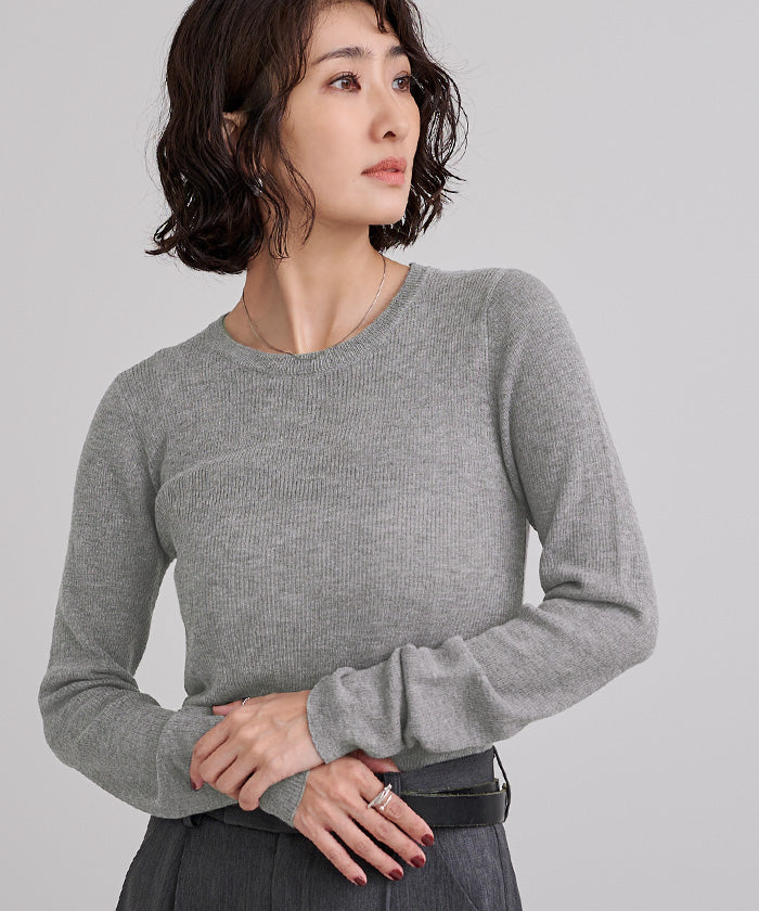 ユアーズ ur's チクチクしないウールブレンドクルーネックリブニット （ボルドー） ボルドー