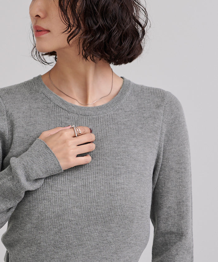 ユアーズ ur's チクチクしないウールブレンドクルーネックリブニット （ボルドー） ボルドー