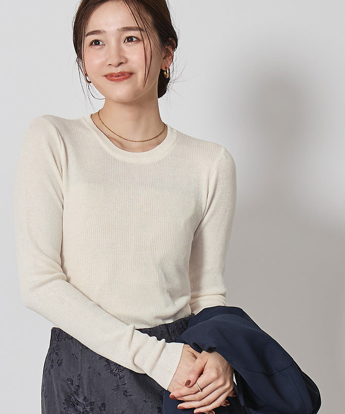 ユアーズ ur's チクチクしないウールブレンドクルーネックリブニット （オフホワイト） オフホワイト