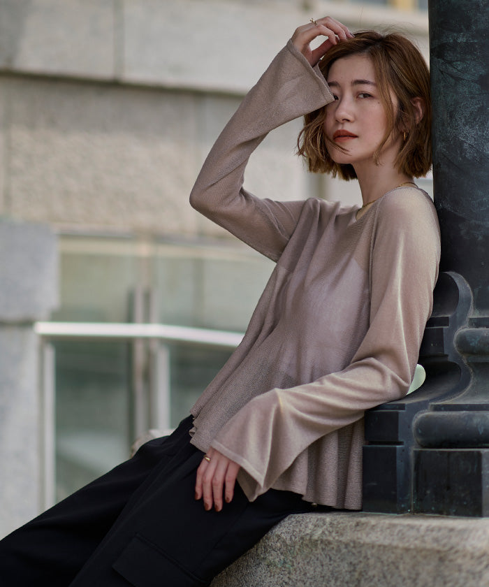 ユアーズ ur's シアーペプラムニット （ホワイト） ホワイト