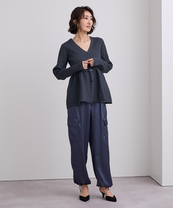 ユアーズ ur's 前後2wayペプラムニットトップス （ブラック） ブラック