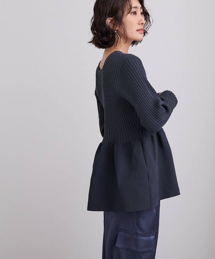 ユアーズ ur's 前後2wayペプラムニットトップス （ブラック） ブラック