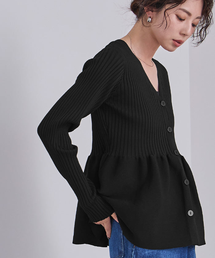 ユアーズ ur's 前後2wayペプラムニットトップス （ブラック） ブラック