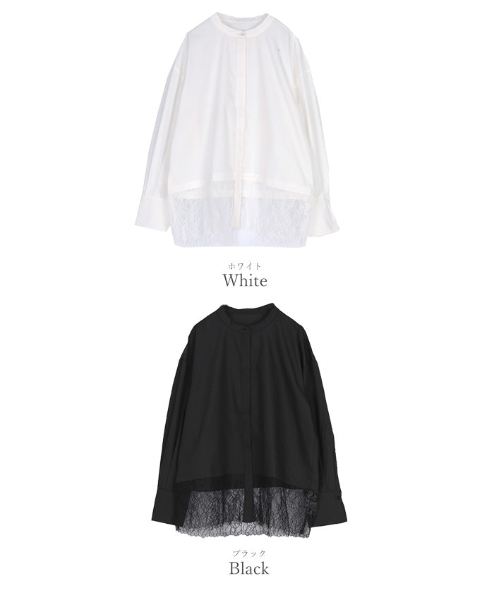 ユアーズ ur's バンドカラー裾レースシャツ （ブラック） ブラック