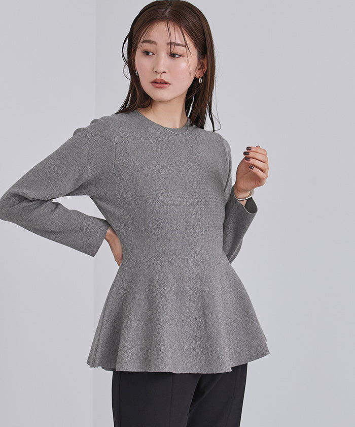 ユアーズ ur's カシミヤタッチクルーネックペプラムニット （ダークネイビー） ダークネイビー