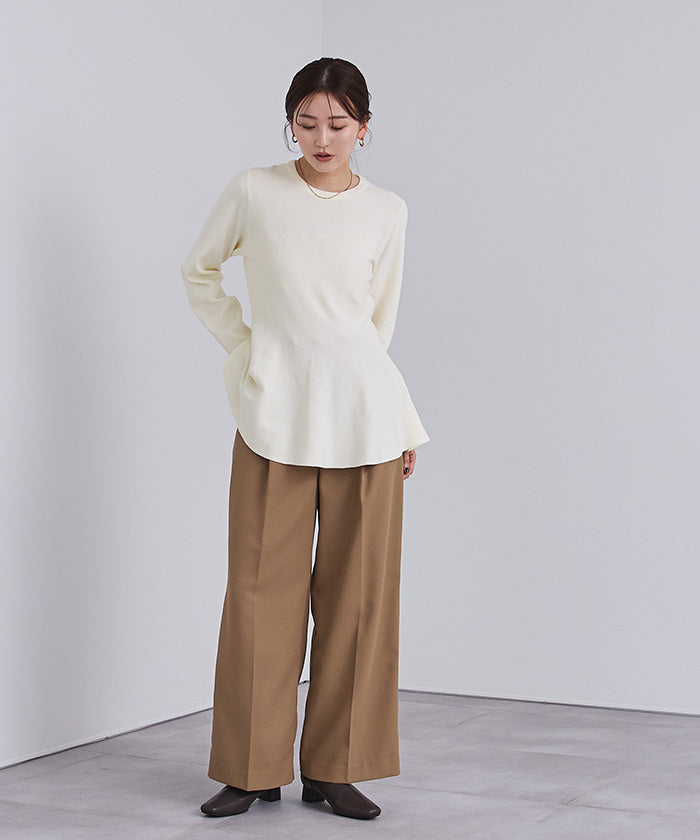 ユアーズ ur's カシミヤタッチクルーネックペプラムニット （ダークネイビー） ダークネイビー