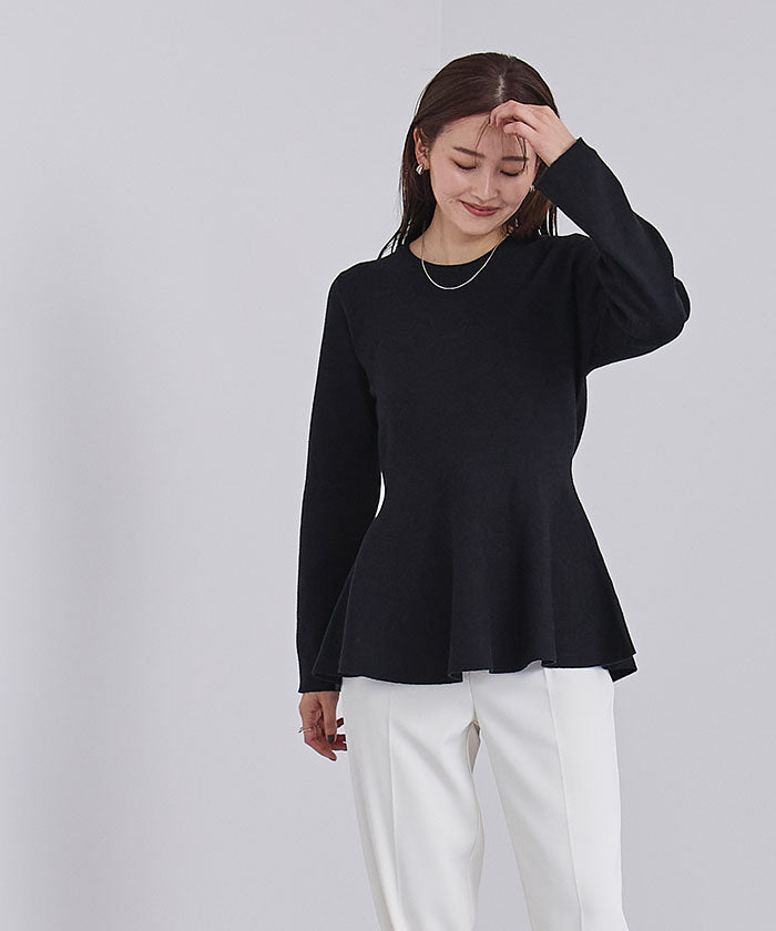 ユアーズ ur's カシミヤタッチクルーネックペプラムニット （ダークネイビー） ダークネイビー
