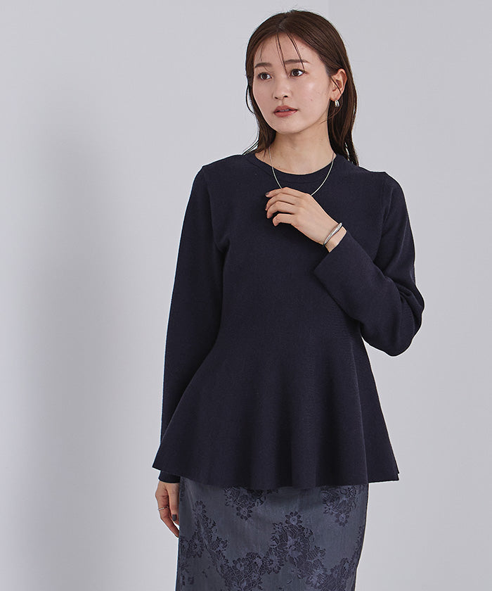 ユアーズ ur's カシミヤタッチクルーネックペプラムニット （ダークネイビー） ダークネイビー