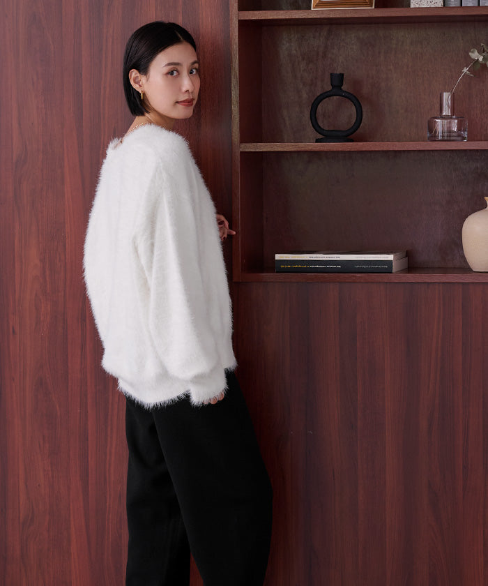 ユアーズ ur's 配色釦シャギーニットカーディガン （ホワイト） ホワイト