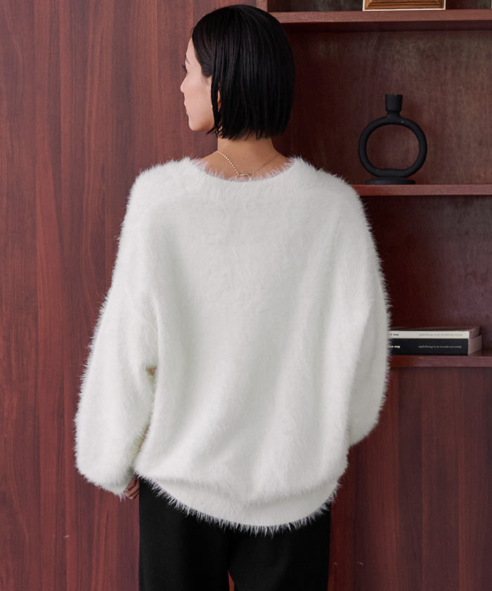 ユアーズ ur's 配色釦シャギーニットカーディガン （ホワイト） ホワイト