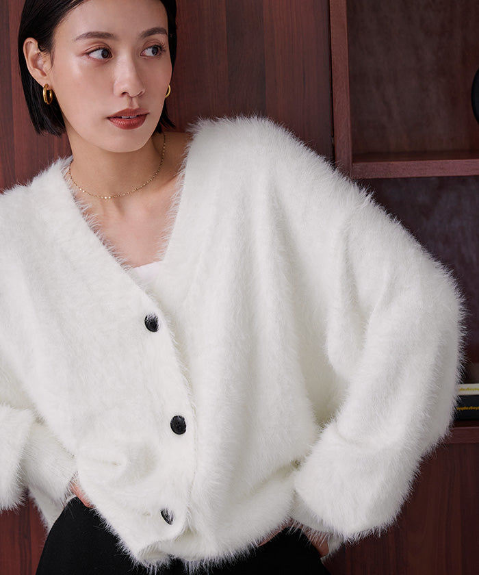 ユアーズ ur's 配色釦シャギーニットカーディガン （ホワイト） ホワイト