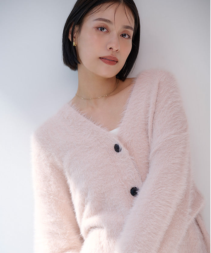 ユアーズ ur's 配色釦シャギーニットカーディガン （ホワイト） ホワイト