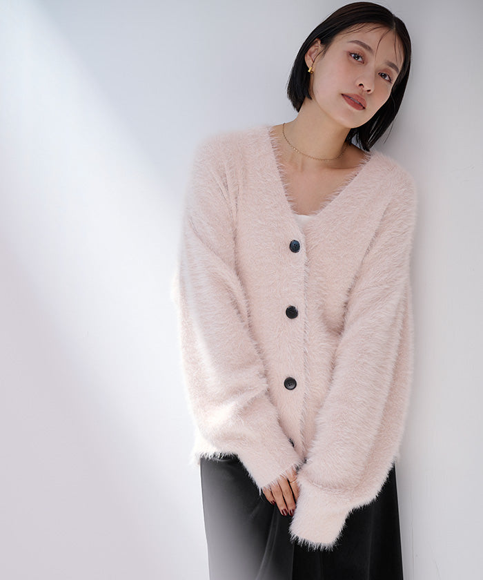 ユアーズ ur's 配色釦シャギーニットカーディガン （ホワイト） ホワイト