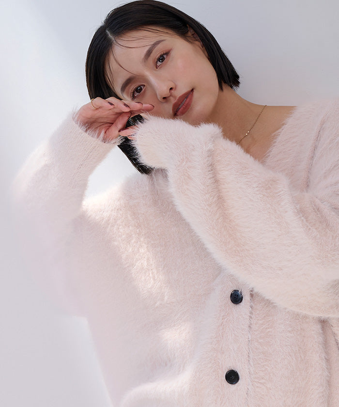 ユアーズ ur's 配色釦シャギーニットカーディガン （ホワイト） ホワイト