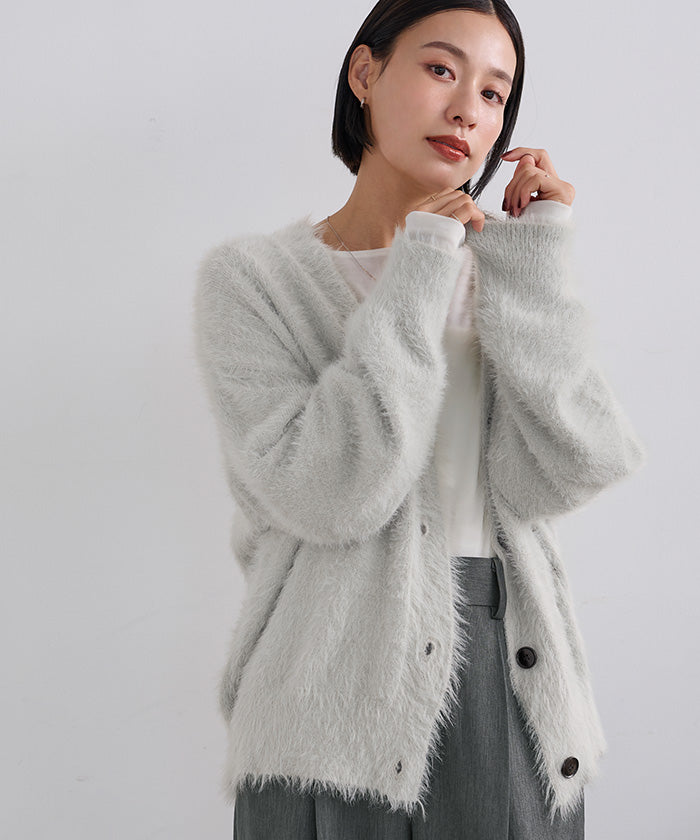 ユアーズ ur's 配色釦シャギーニットカーディガン （ホワイト） ホワイト