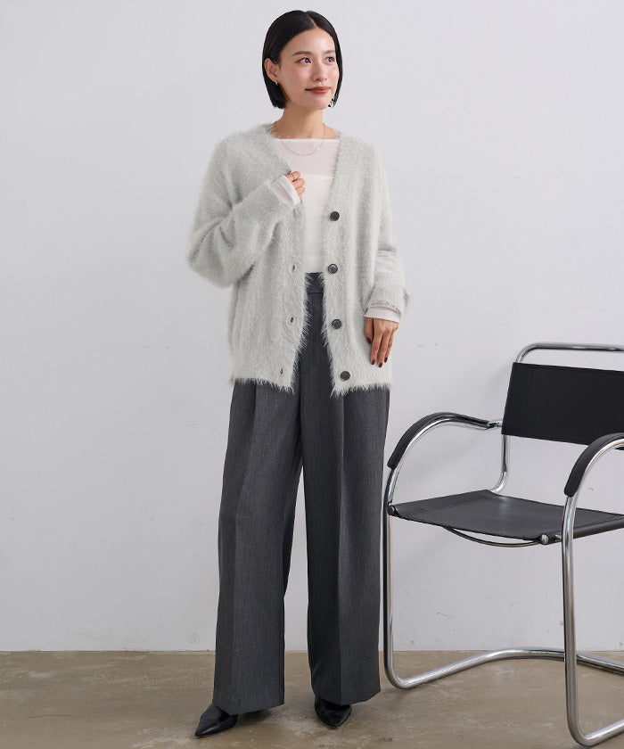 ユアーズ ur's 配色釦シャギーニットカーディガン （ホワイト） ホワイト