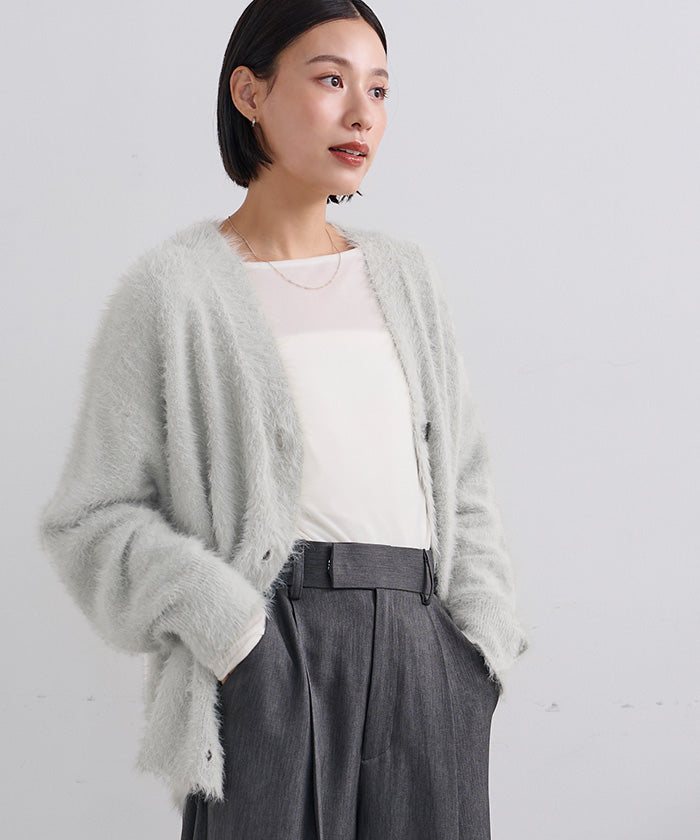 ユアーズ ur's 配色釦シャギーニットカーディガン （ホワイト） ホワイト