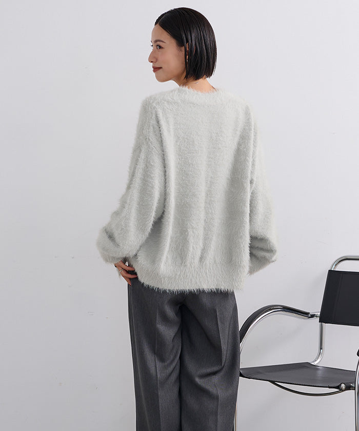 ユアーズ ur's 配色釦シャギーニットカーディガン （ホワイト） ホワイト