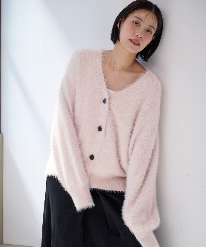 ユアーズ ur's 配色釦シャギーニットカーディガン （ホワイト） ホワイト