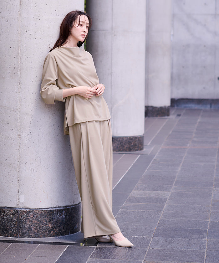 ユアーズ ur's 楽きちんとみえ/着痩せワイドパンツ （モカ） モカ