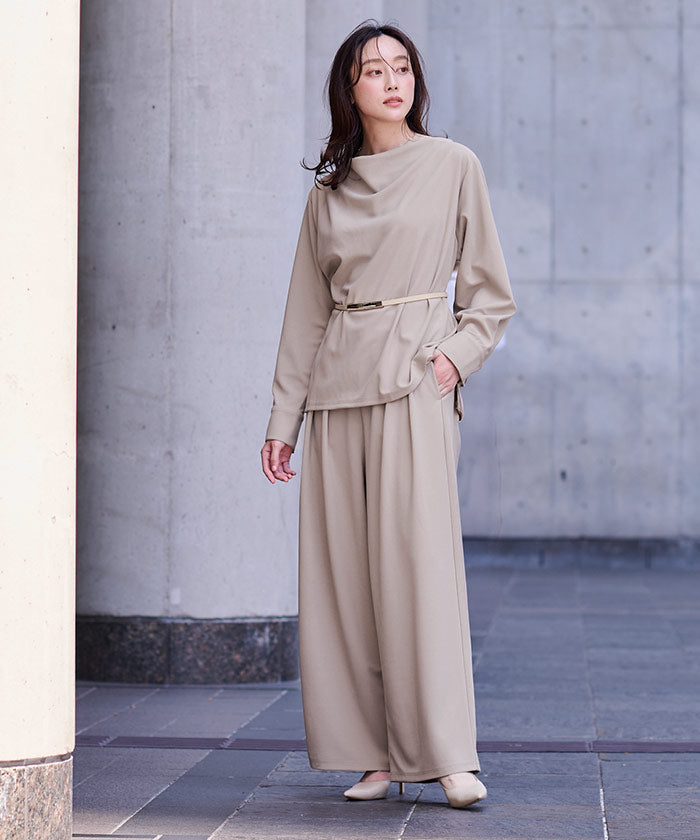 ユアーズ ur's 楽きちんとみえ/着痩せワイドパンツ （モカ） モカ