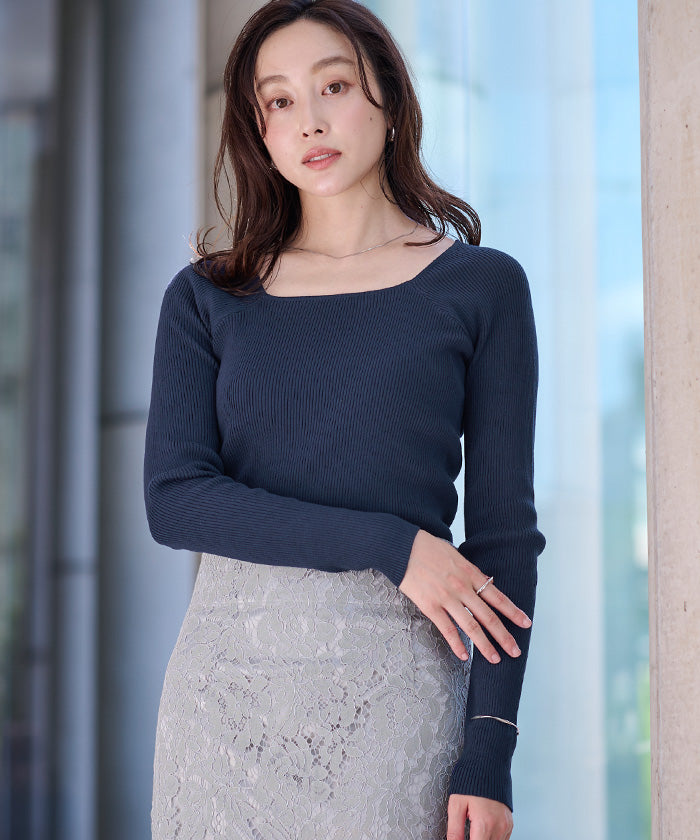 ユアーズ ur's スクエアネックラグランスリーブリブニット （ブラウン） ブラウン