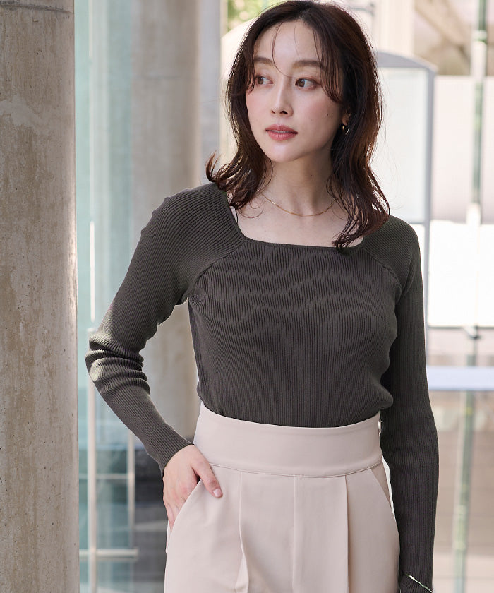 ユアーズ ur's スクエアネックラグランスリーブリブニット （ブラウン） ブラウン