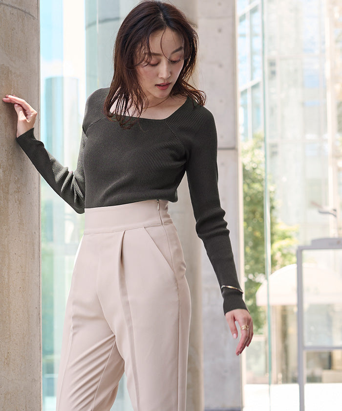 ユアーズ ur's スクエアネックラグランスリーブリブニット （ブラウン） ブラウン