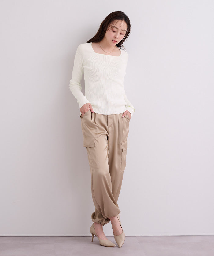 ユアーズ ur's スクエアネックラグランスリーブリブニット （ブラウン） ブラウン