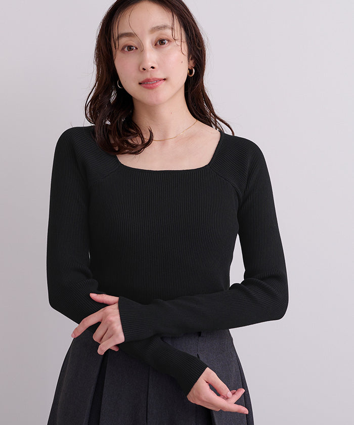 ユアーズ ur's スクエアネックラグランスリーブリブニット （ブラウン） ブラウン