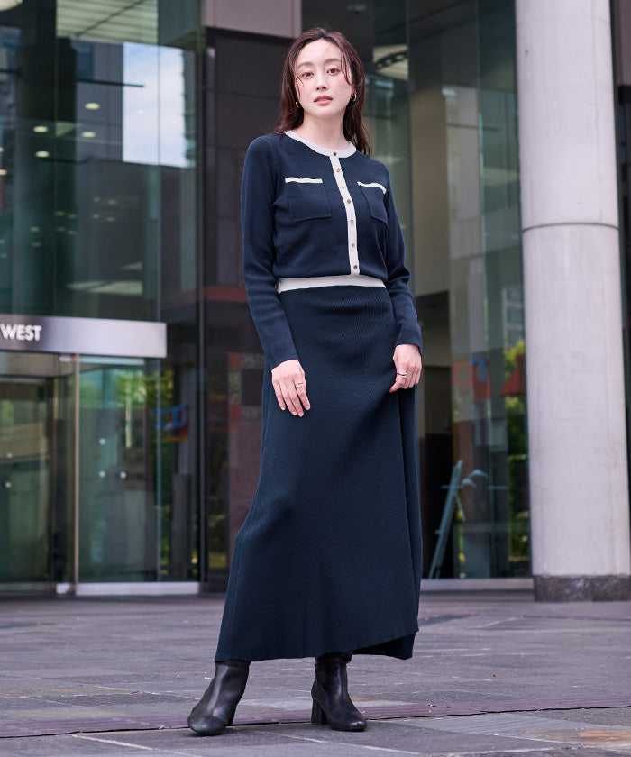 ユアーズ ur's バイカラーポケットデザインニットワンピース （ネイビー） ネイビー