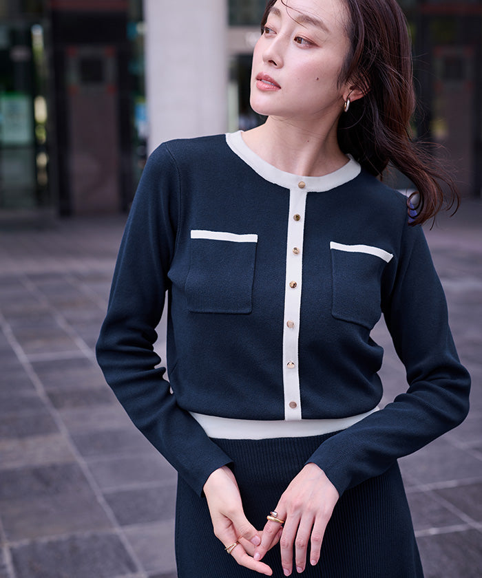 ユアーズ ur's バイカラーポケットデザインニットワンピース （ネイビー） ネイビー