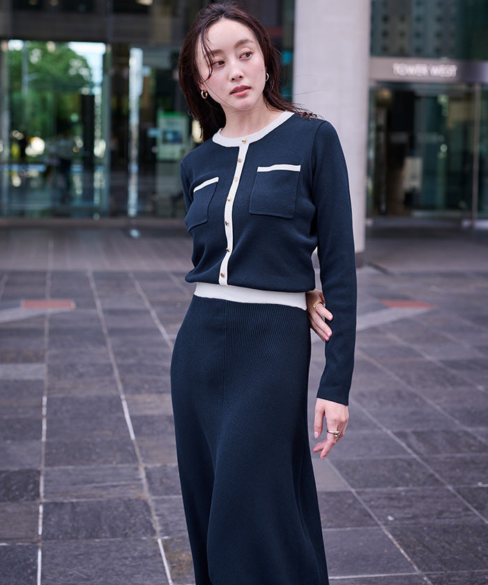 ユアーズ ur's バイカラーポケットデザインニットワンピース （ネイビー） ネイビー