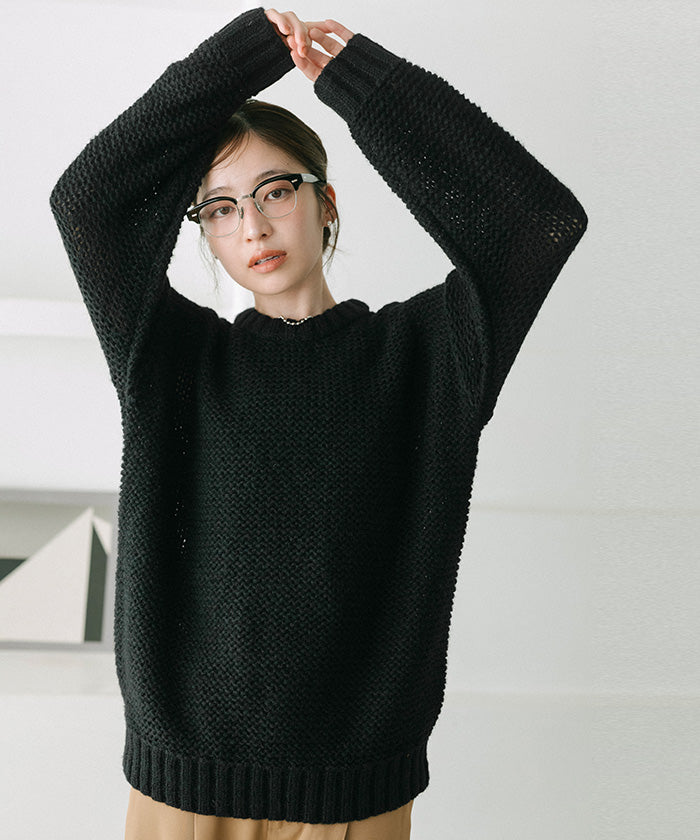 ユアーズ ur's オーバーサイズローゲージニット （ブラック） ブラック