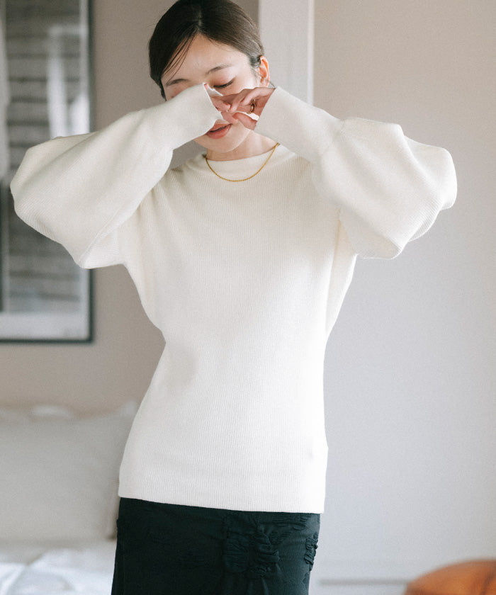 ユアーズ ur's ボリュームスリーブウエストフィットニット （ブラック） ブラック