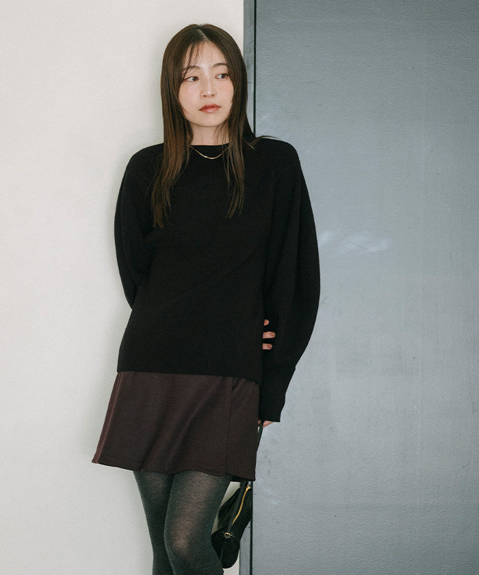 ユアーズ ur's ボリュームスリーブウエストフィットニット （ブラック） ブラック