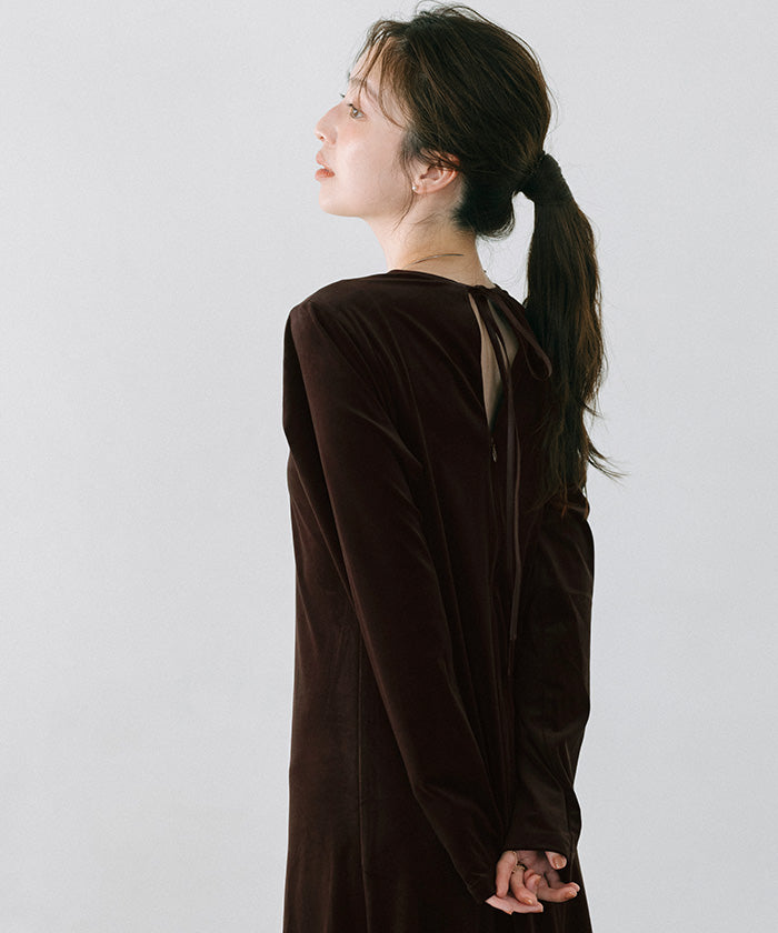 ユアーズ ur's バックリボンフィットアンドフレアベロアワンピース （ブラック） ブラック