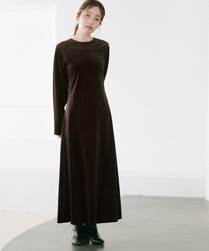 ユアーズ ur's バックリボンフィットアンドフレアベロアワンピース （ブラック） ブラック