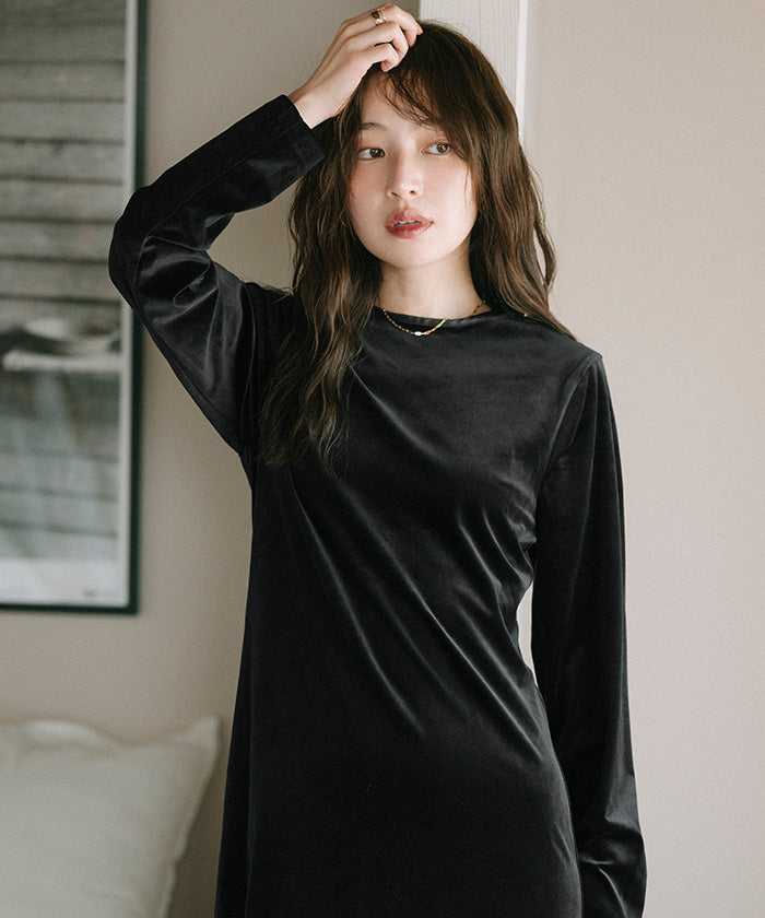 ユアーズ ur's バックリボンフィットアンドフレアベロアワンピース （ブラック） ブラック