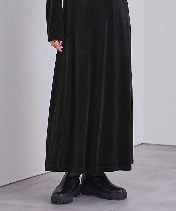 ユアーズ ur's バックリボンフィットアンドフレアベロアワンピース （ブラック） ブラック