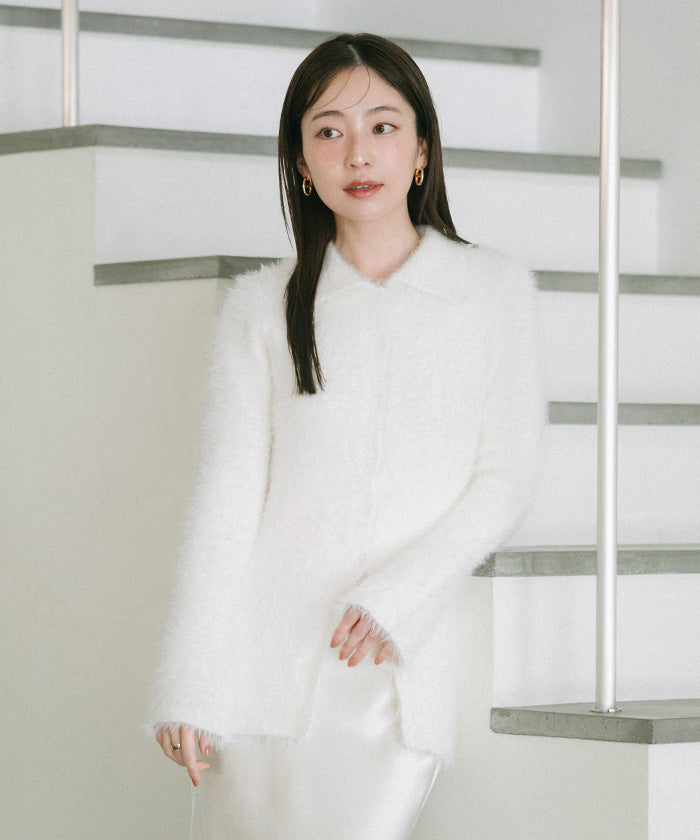 ユアーズ ur's 襟付きシャギーニットカーディガン （チャコール） チャコール