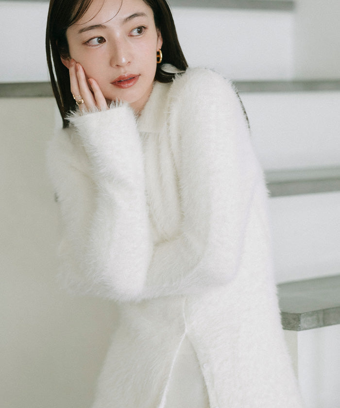 ユアーズ ur's 襟付きシャギーニットカーディガン （チャコール） チャコール