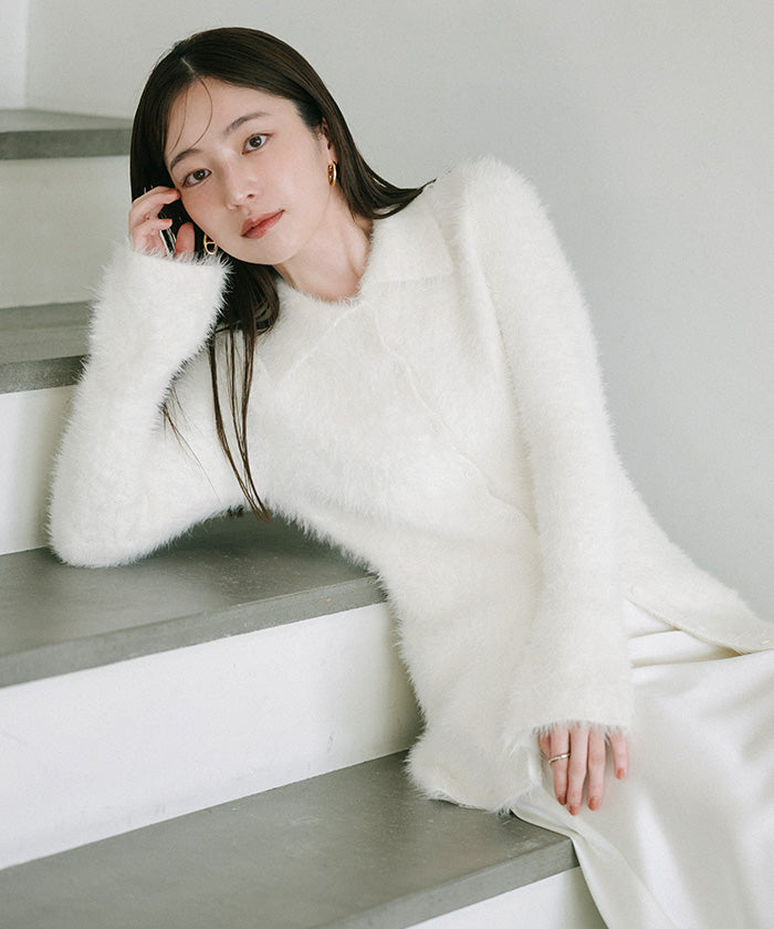 ユアーズ ur's 襟付きシャギーニットカーディガン （チャコール） チャコール