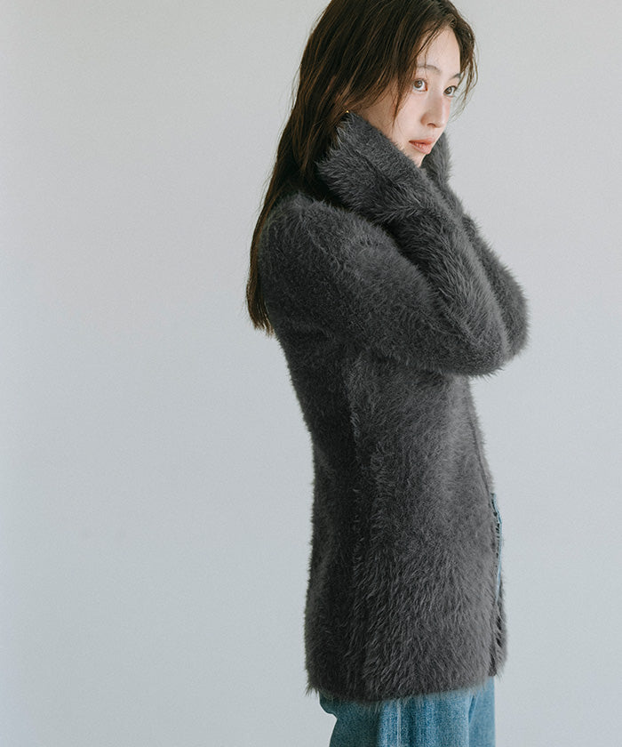 ユアーズ ur's 襟付きシャギーニットカーディガン （チャコール） チャコール