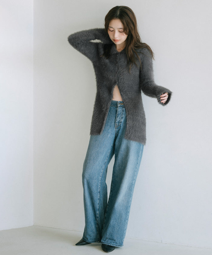 ユアーズ ur's 襟付きシャギーニットカーディガン （チャコール） チャコール