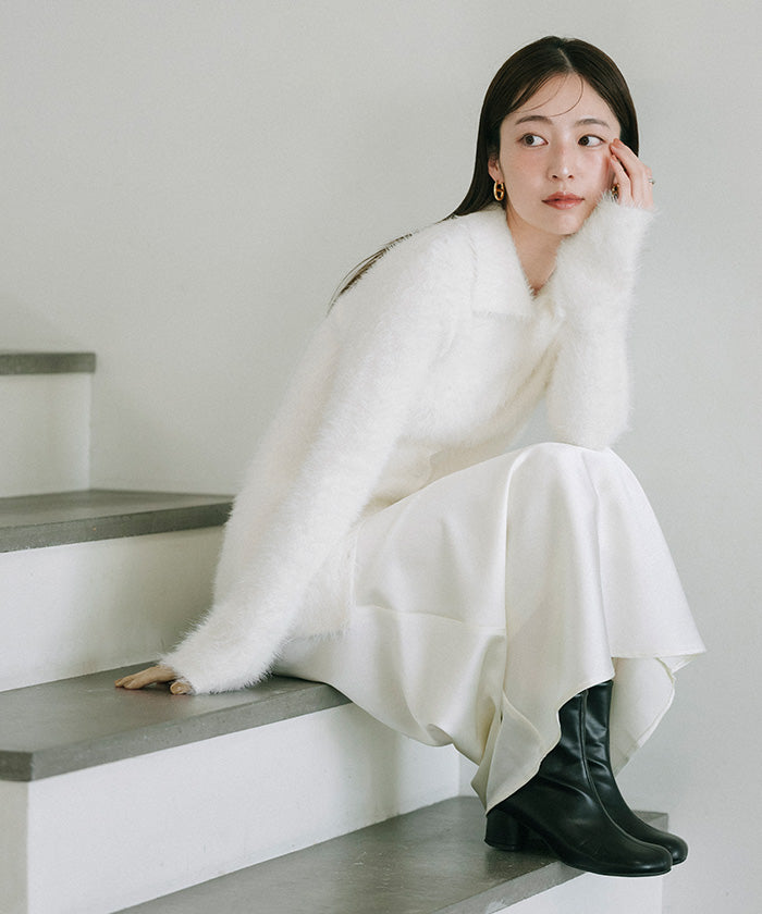 ユアーズ ur's 襟付きシャギーニットカーディガン （ホワイト） ホワイト