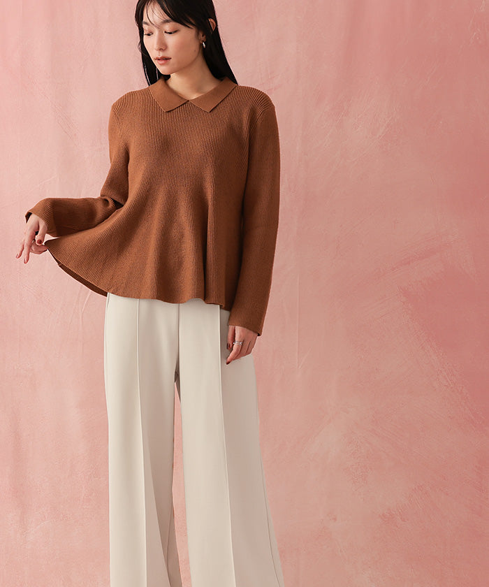 ユアーズ ur's 裏起毛センタープレスワイドパンツ （ブラック） ブラック