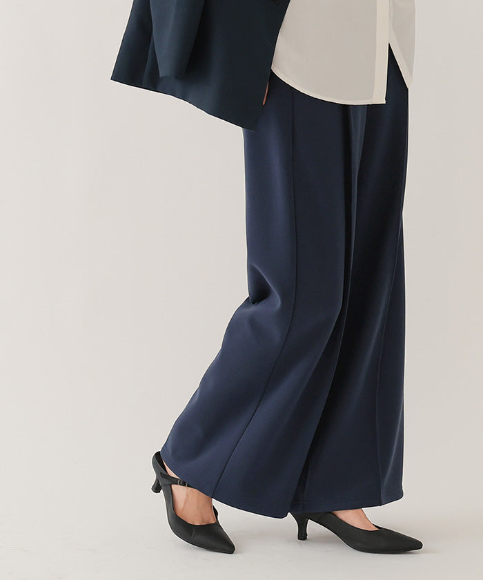 ユアーズ ur's 裏起毛センタープレスワイドパンツ （ブラック） ブラック